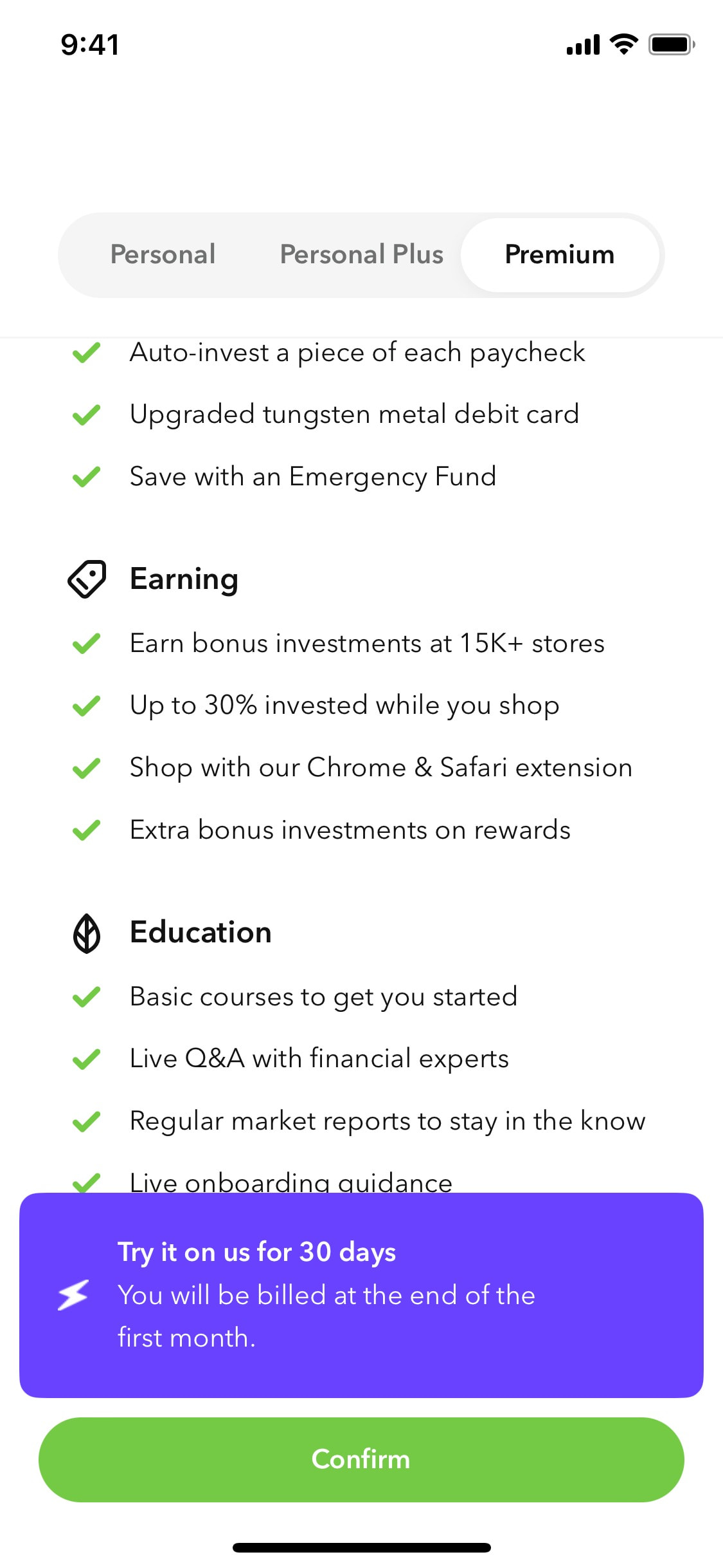 Acorns - Paywall & Subscription