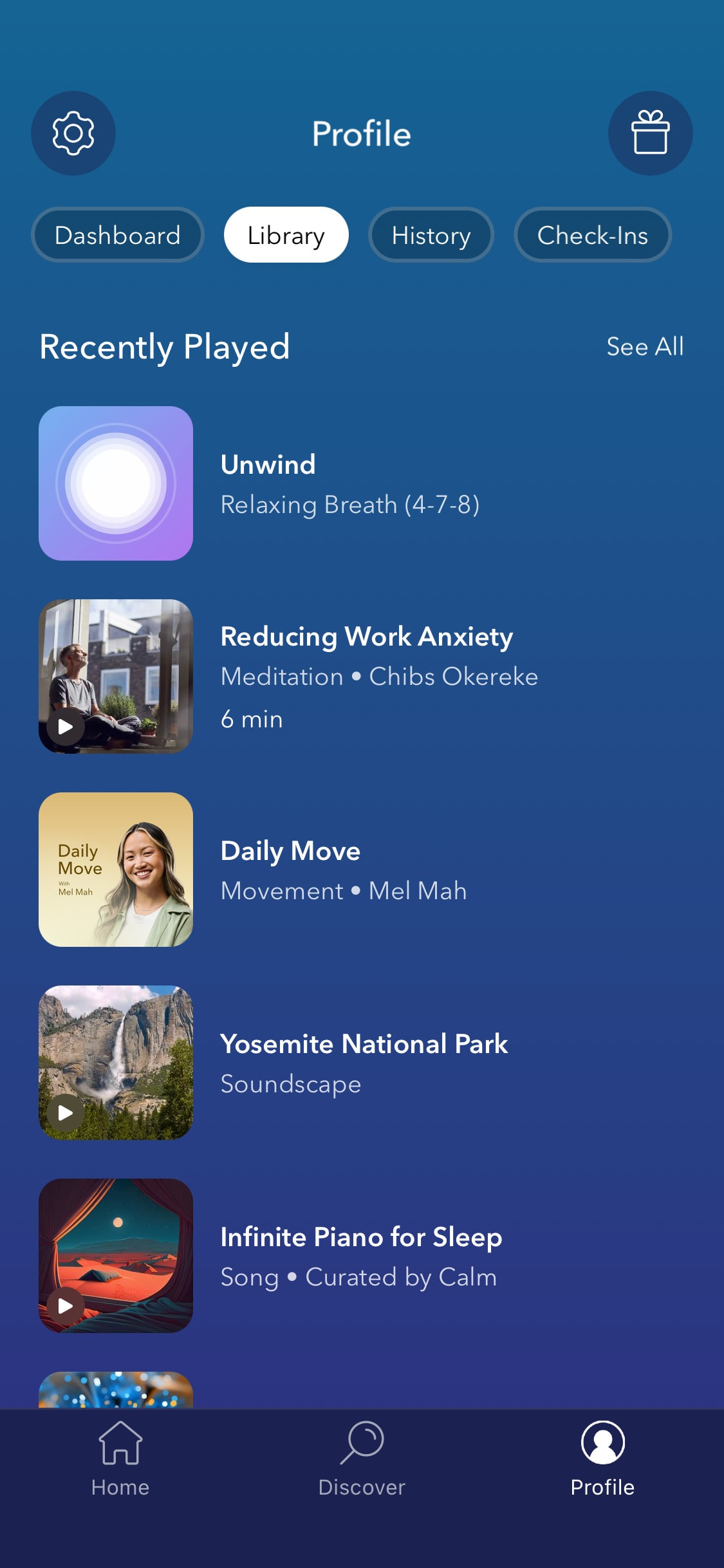 Calm - Profile & Account