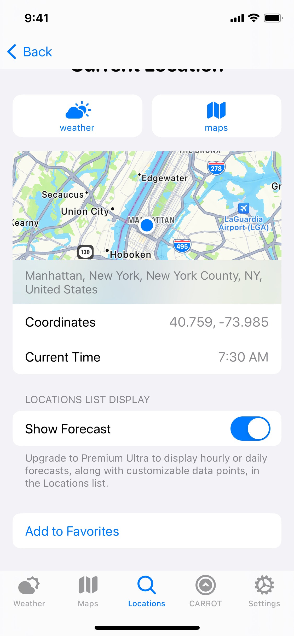 CARROT Weather - Interface Details
